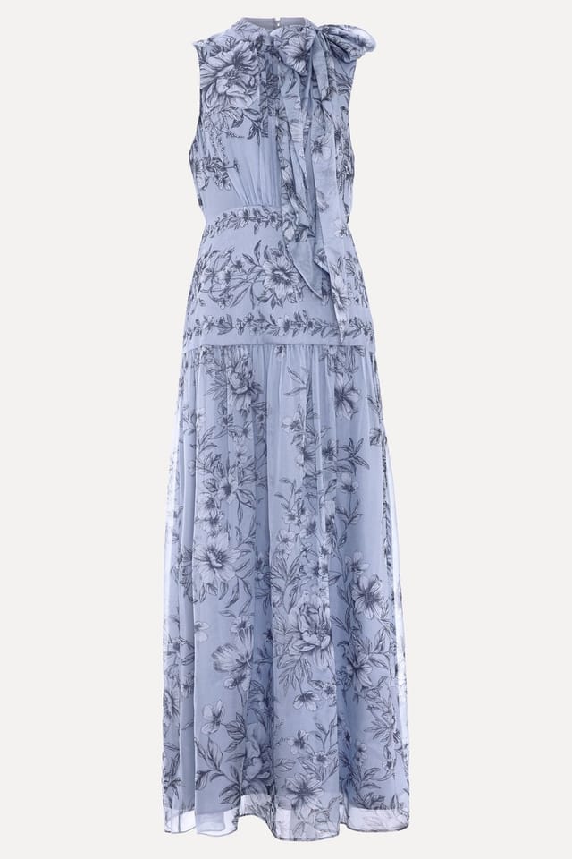 Phase Eight Phase Eight Women's Silk Bow-Neck Maxi Dress in Baby Blue - 2