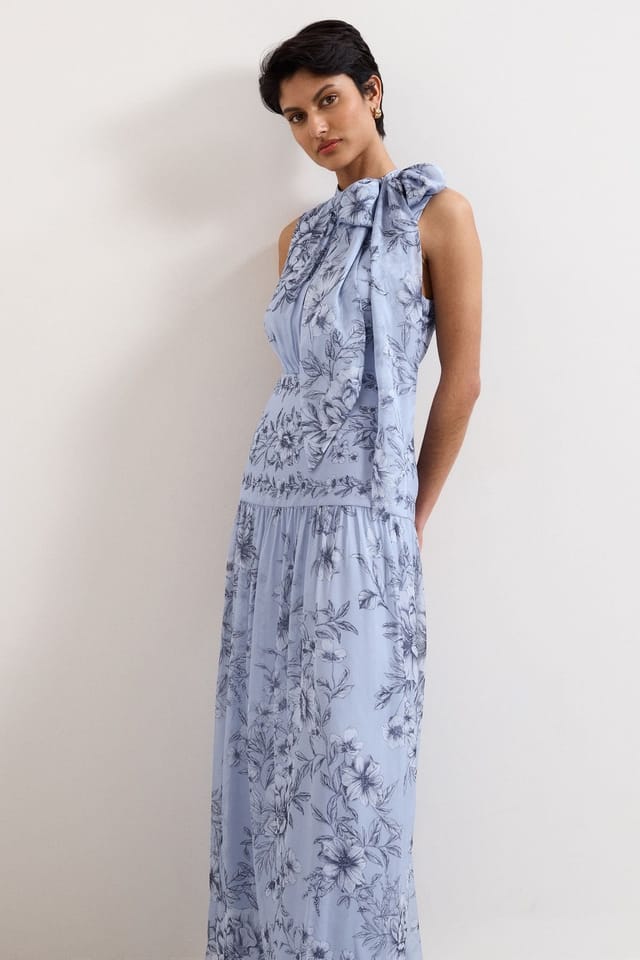 Phase Eight Phase Eight Women's Silk Bow-Neck Maxi Dress in Baby Blue - 3
