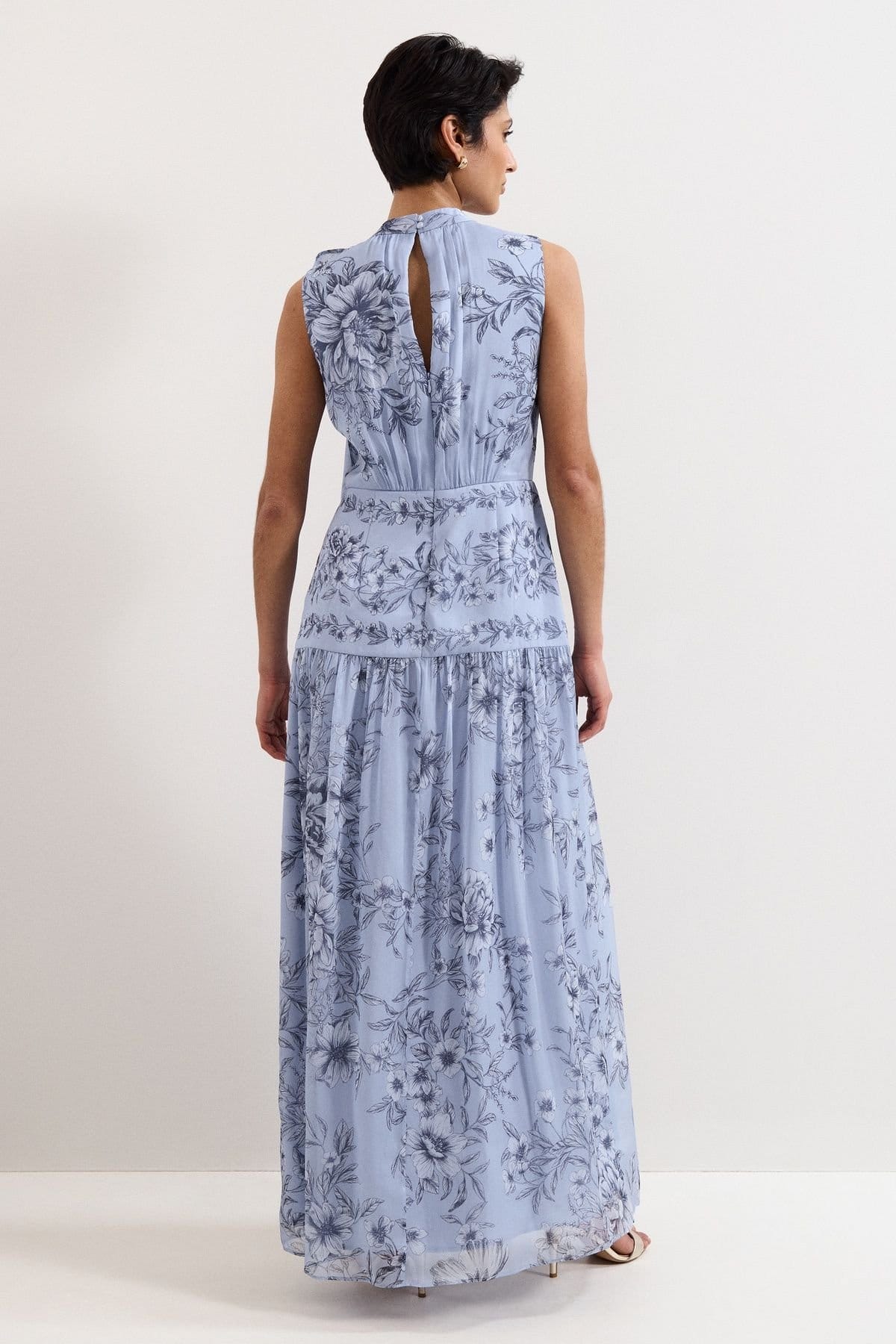 Phase Eight Phase Eight Women's Silk Bow-Neck Maxi Dress in Baby Blue - 4