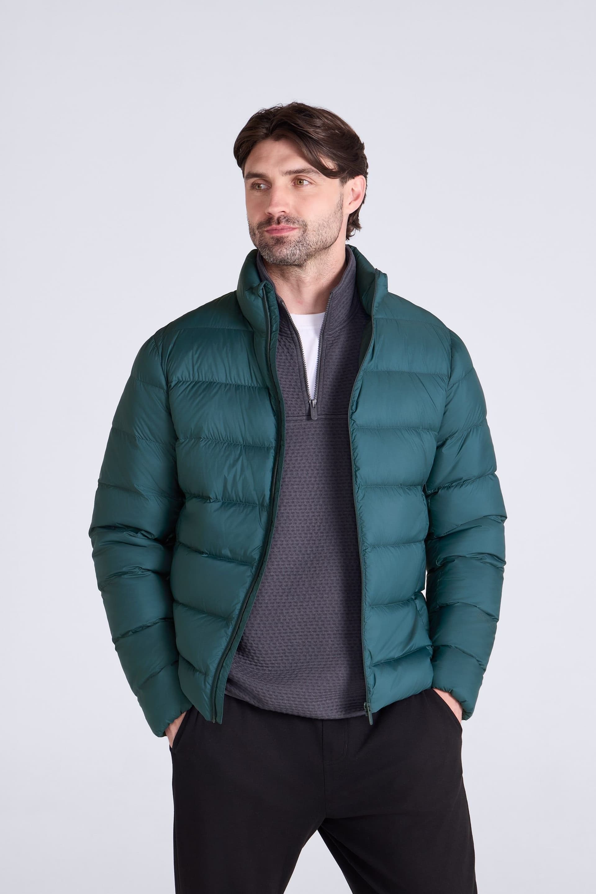 Animal Animal Men's Lightweight Water Resistant Packable Warm Hooded Puffer Down Jacket in Mid Blue