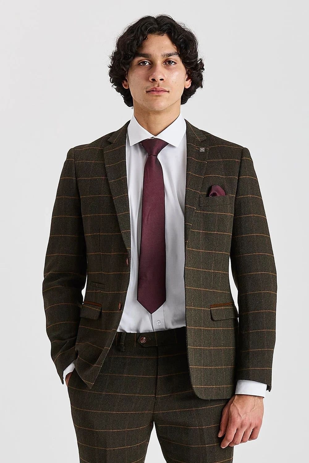 Paul Andrew Paul Andrew Men's Blazer Tweed Herringbone Check Wool Blend Sport Coat in Green