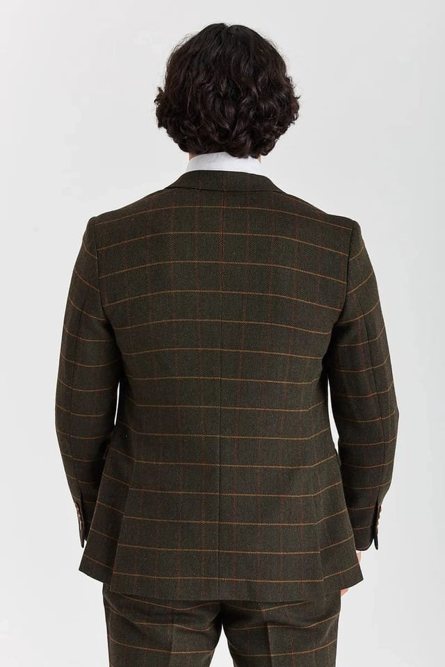 Paul Andrew Paul Andrew Men's Blazer Tweed Herringbone Check Wool Blend Sport Coat in Green - 3