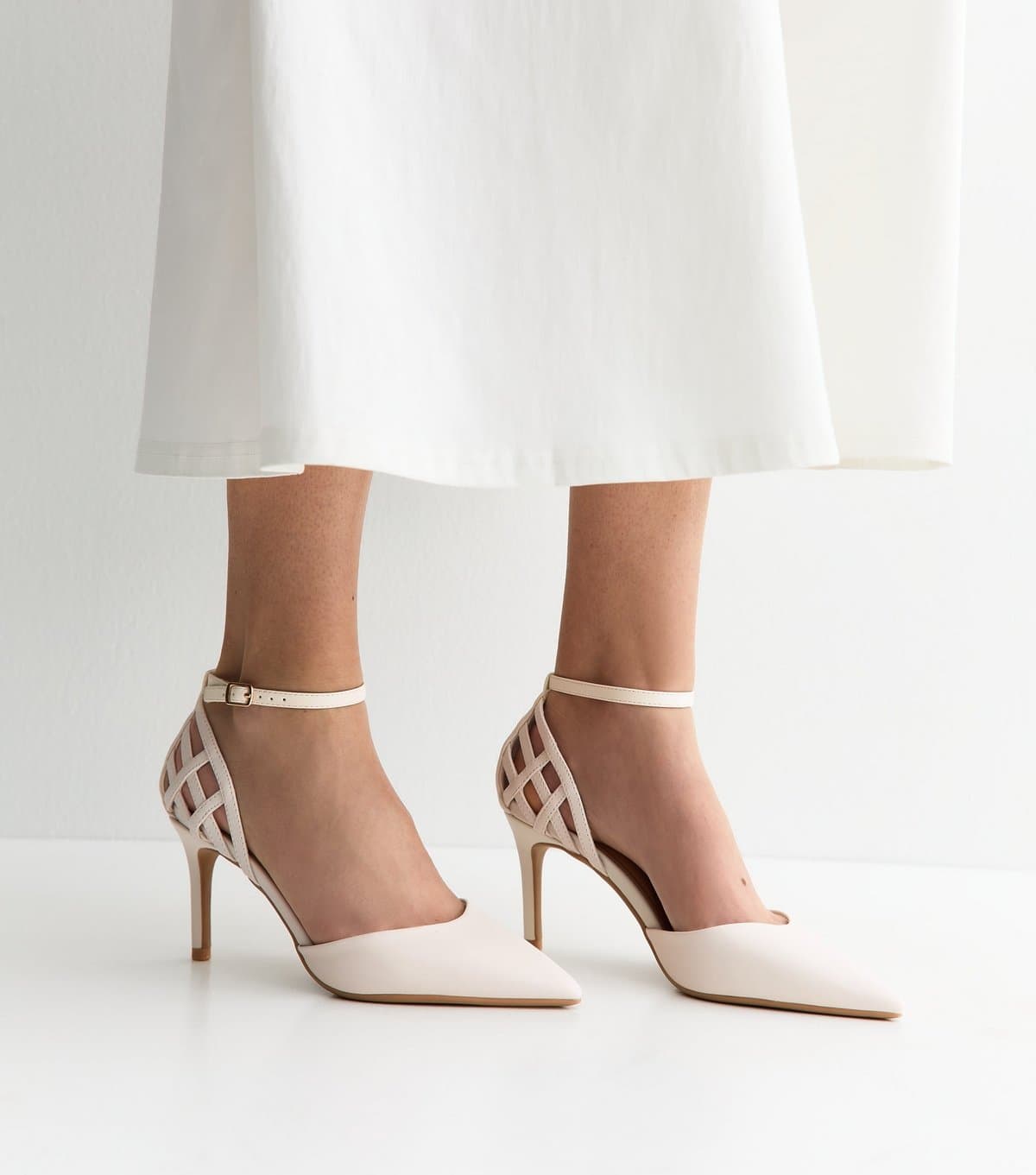 New Look Women's Off White Faux Leather Cage Pumps Vegan New Look