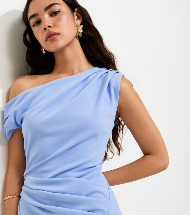 New Look Women's Light Blue Draped Fallen Shoulder Midi Dress New Look - 2