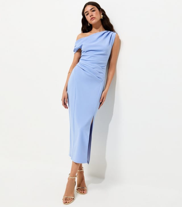 New Look Women's Light Blue Draped Fallen Shoulder Midi Dress New Look - 3