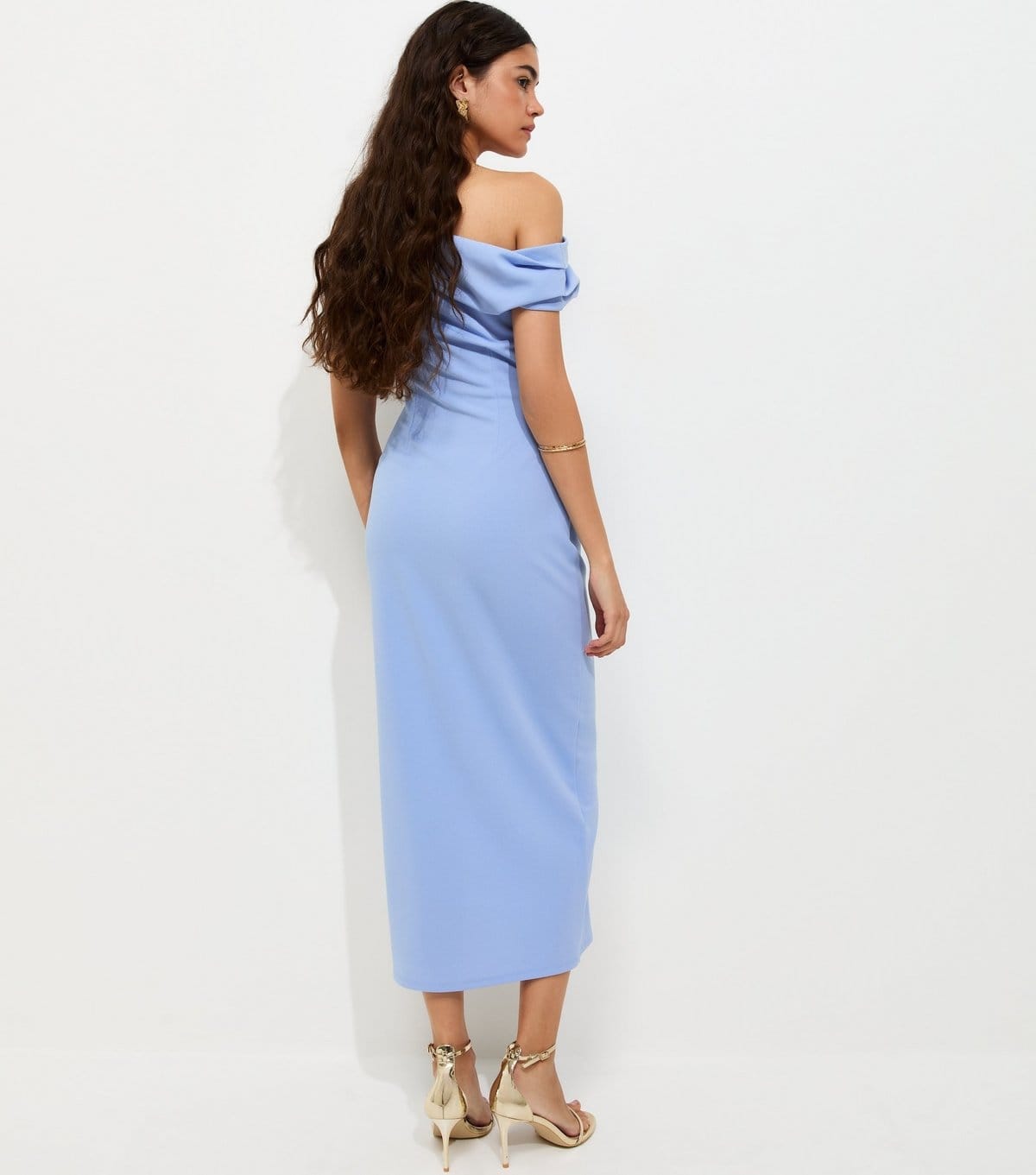 New Look Women's Light Blue Draped Fallen Shoulder Midi Dress New Look - 4