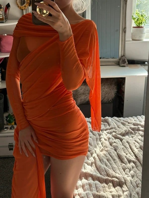 Pacha Ibiza Orange Mesh Drape Dress UK6