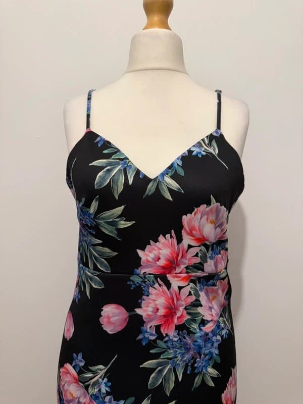ASOS ASOS Black Floral Midi Dress, Strappy Occasion Dress - Size UK 14, Best Fit 12