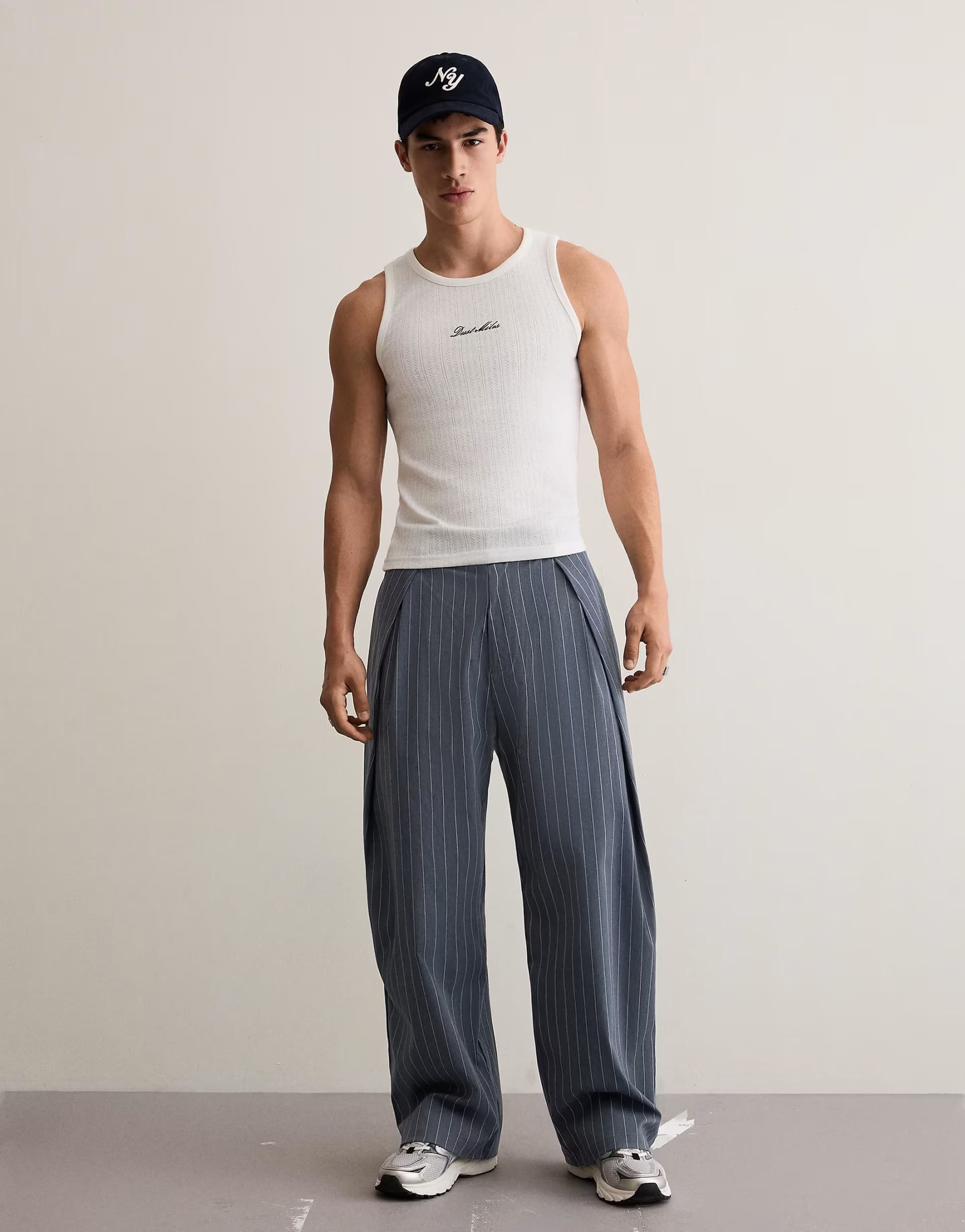 ASOS Blue Pinstripe Double Dart Trousers
