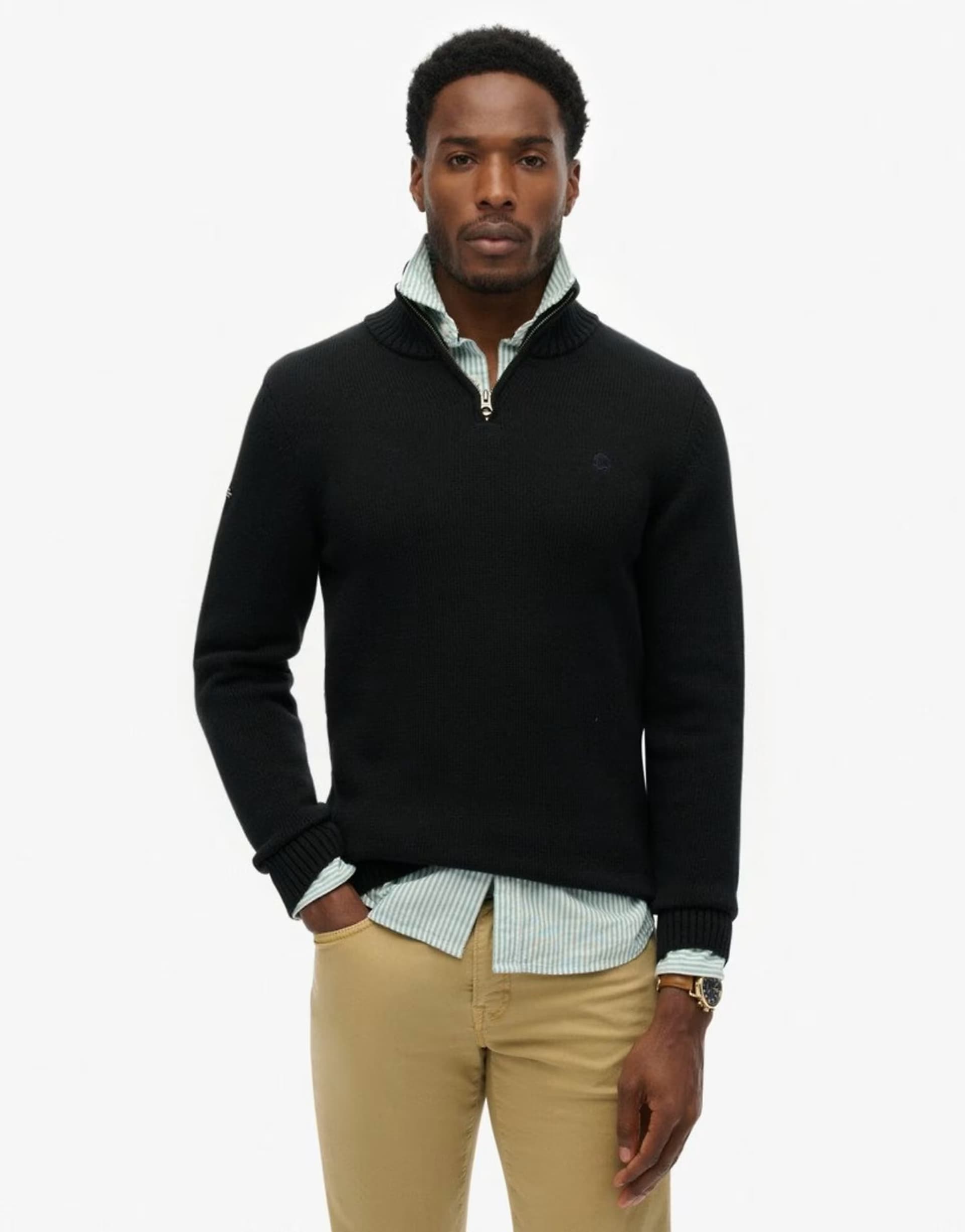 ASOS Superdry Cotton half zip knit jumper in black