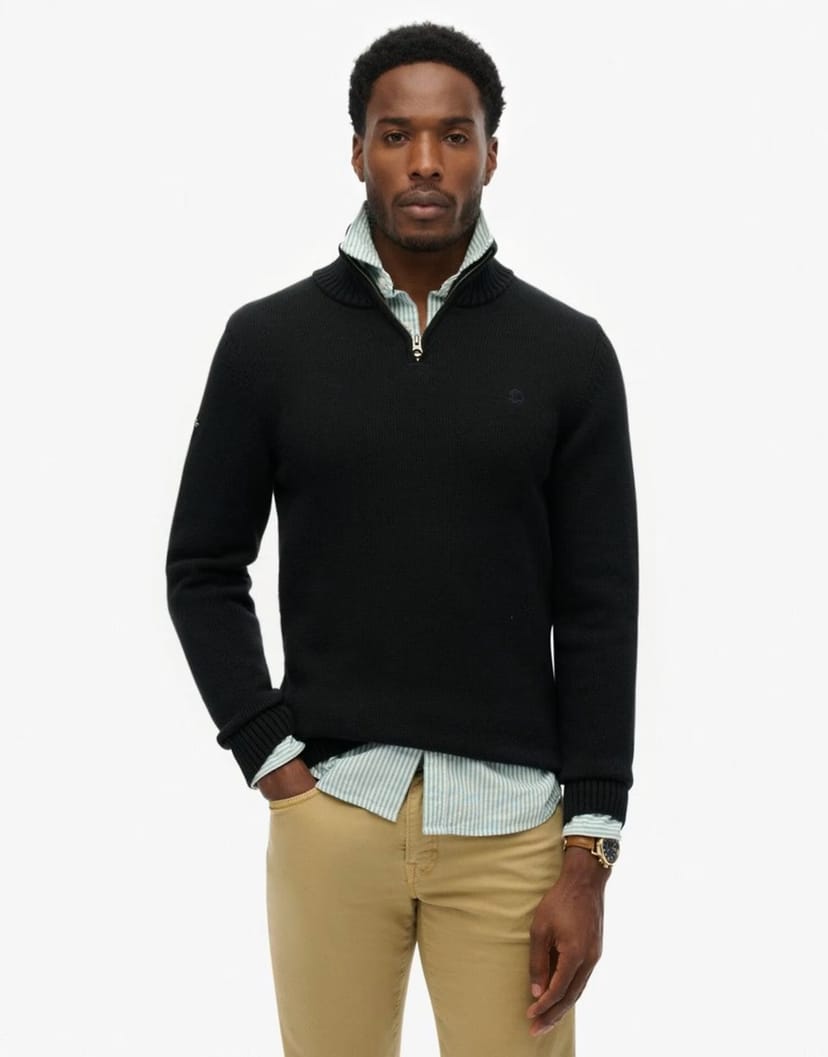 ASOS Superdry Cotton half zip knit jumper in black - 1