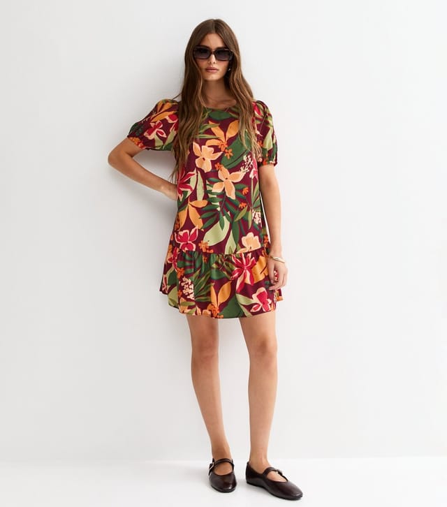 New Look Women's Red Tropical Floral Mini Smock Dress New Look - 3
