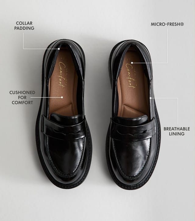 New Look Women's Black Shiny Faux Leather Chunky Loafers Vegan New Look - 2