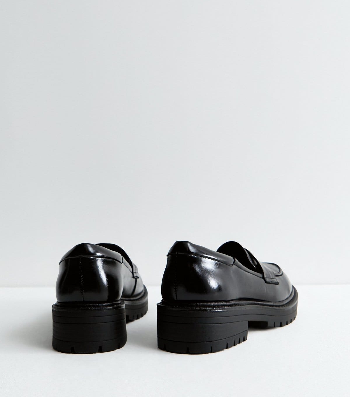 New Look Women's Black Shiny Faux Leather Chunky Loafers Vegan New Look - 4