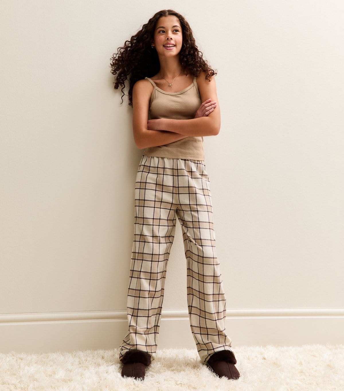 New Look Girls' Light Brown Patterned Cami and Check Trousers Pyjama Set New Look - 4