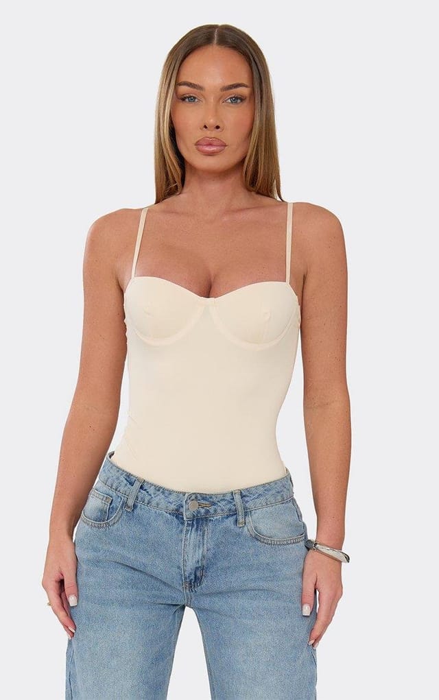 EGO Strappy Cup Detail Bodysuit In Nude, Women's Size UK L/XL - 2