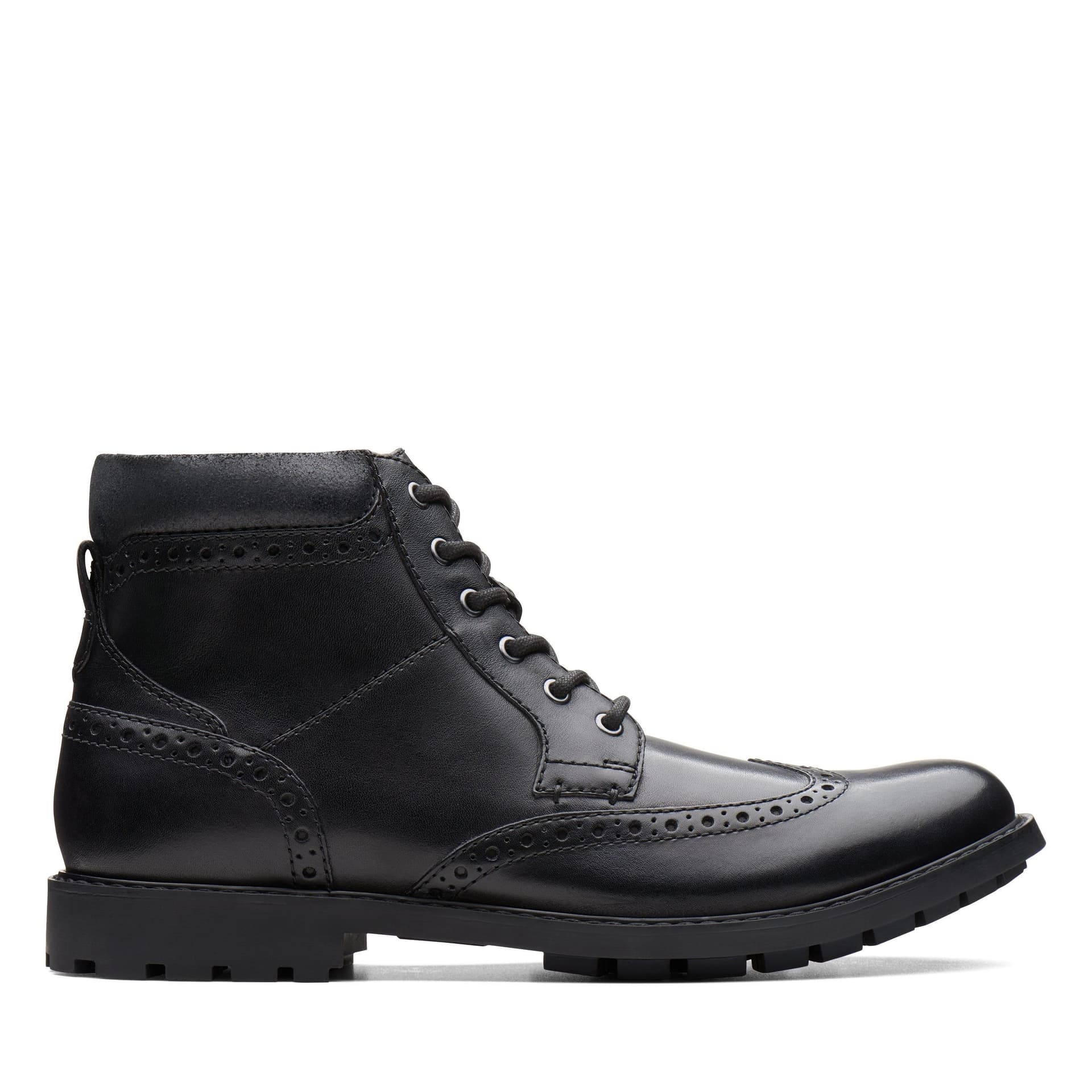 Clarks Clarks Men's Curington Rise Black Smooth Leather Ankle Boots, Lace Up