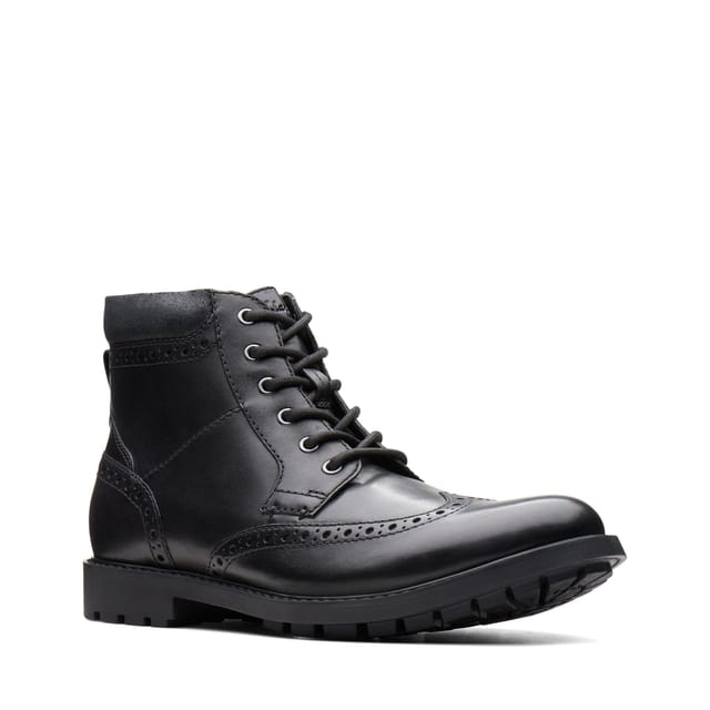 Clarks Clarks Men's Curington Rise Black Smooth Leather Ankle Boots, Lace Up - 2