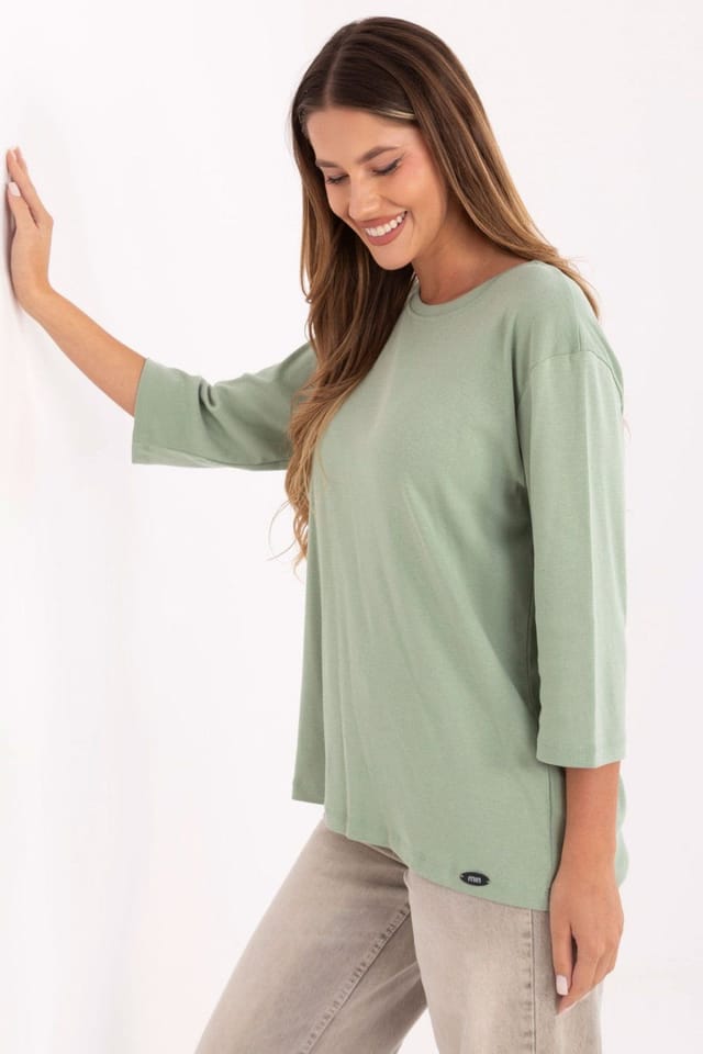 Love Lace Love Lace Women's Casual Smooth Pattern 3/4 Sleeve Blouse in Green - 2