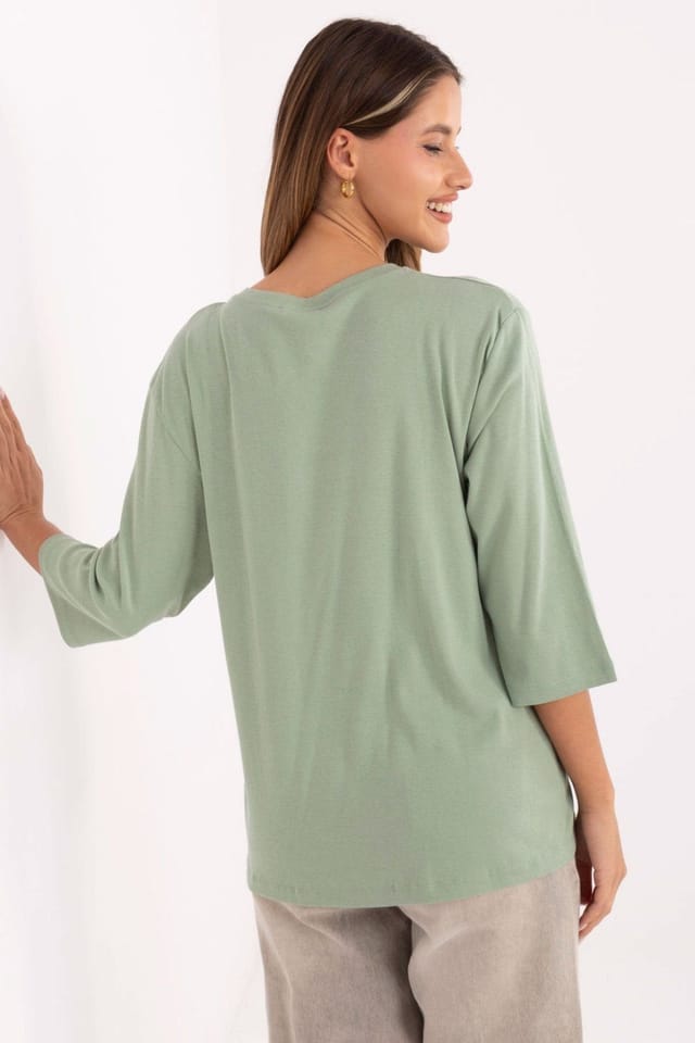 Love Lace Love Lace Women's Casual Smooth Pattern 3/4 Sleeve Blouse in Green - 3