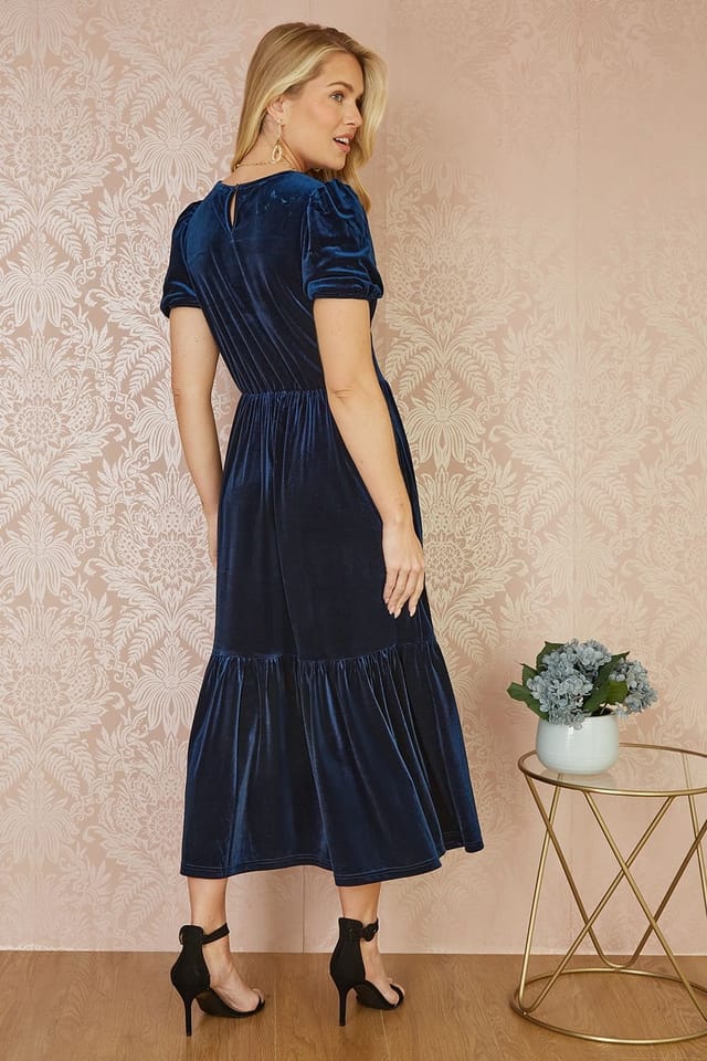 Yumi Yumi Women's Navy Velvet Midi Dress - 3