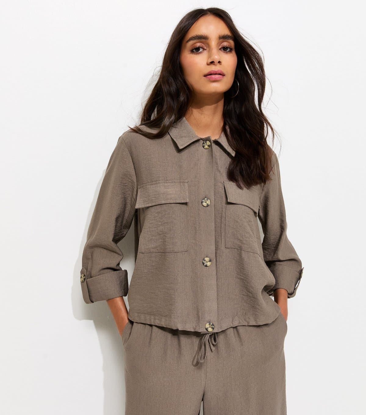 New Look Women's Brown Flap Pocket Shirt New Look