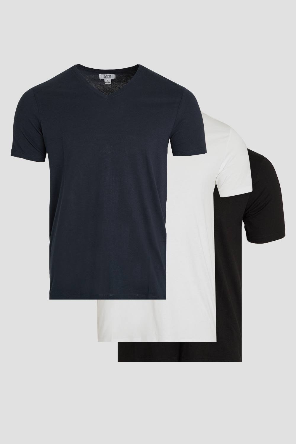 Burton Burton Men's Mixed 3 Pack Plain V Neck T-Shirts - 2