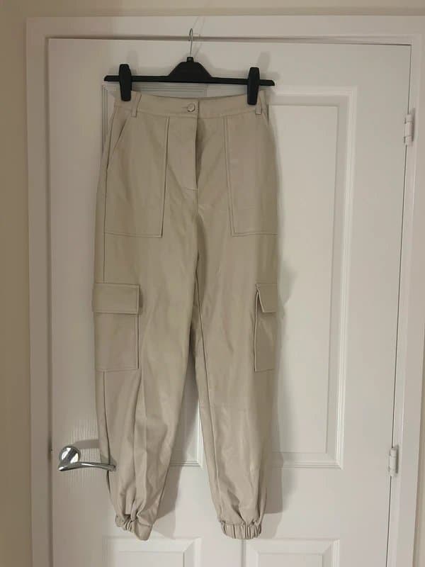 Topshop cream leather cargo trousers