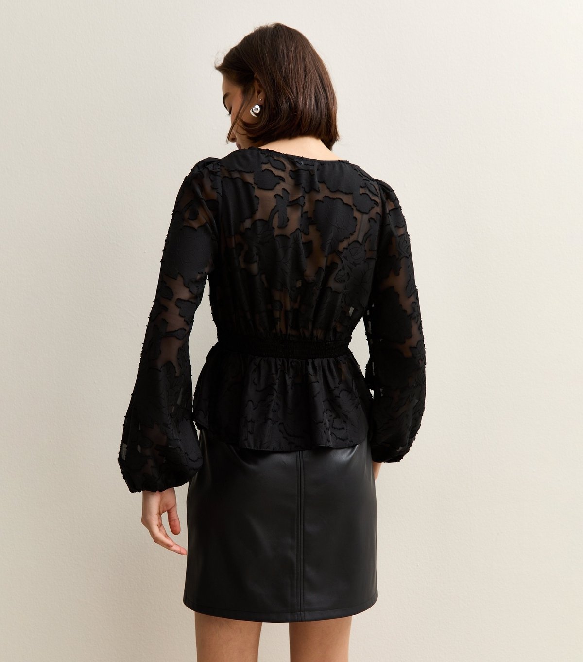 New Look Women's Black Floral Jacquard Buttoned Long Sleeve Blouse New Look - 4