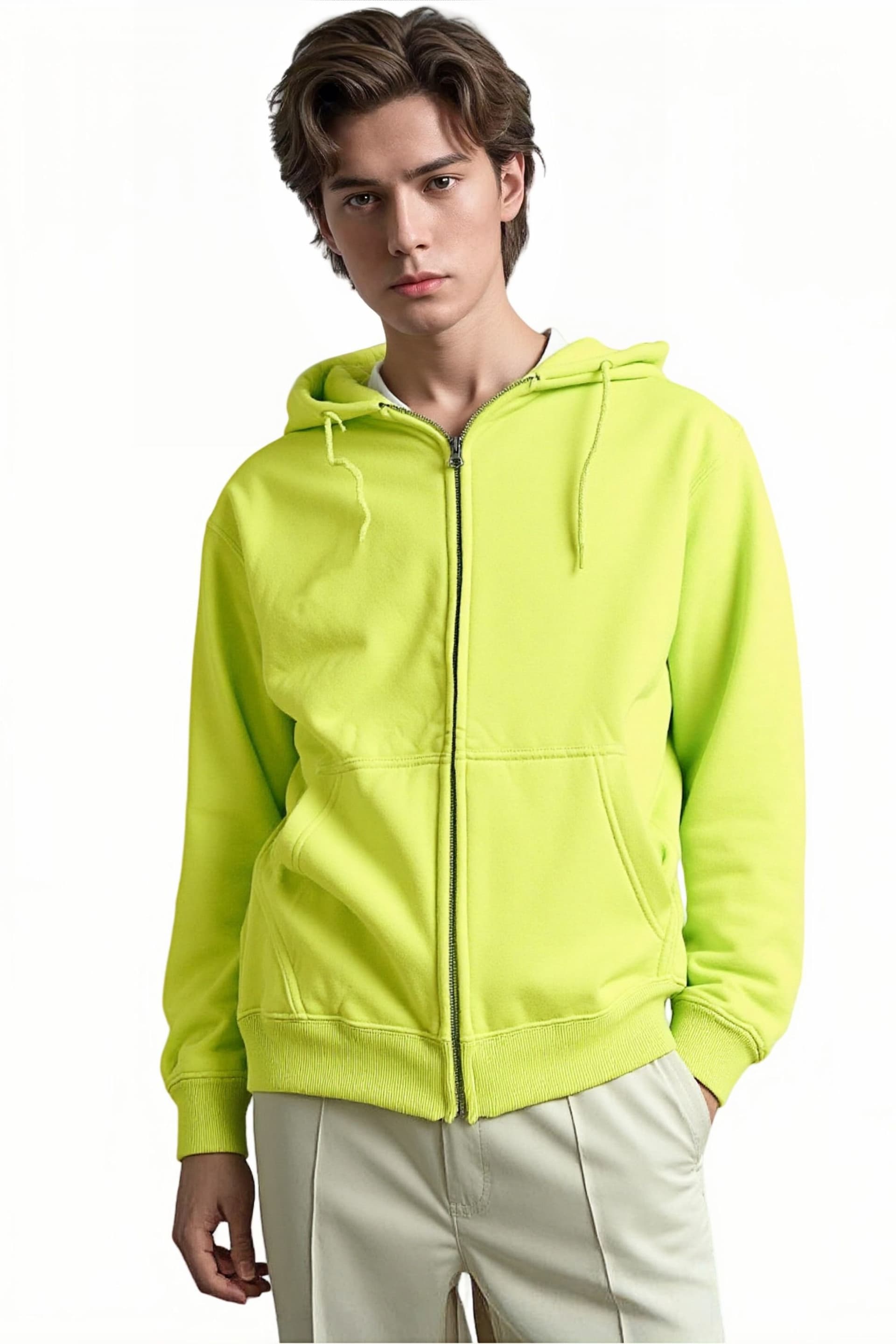 SweetLook SweetLook Men's Plain Full Zip Up Polyester Hoodies for Men Uk in Bright Yellow