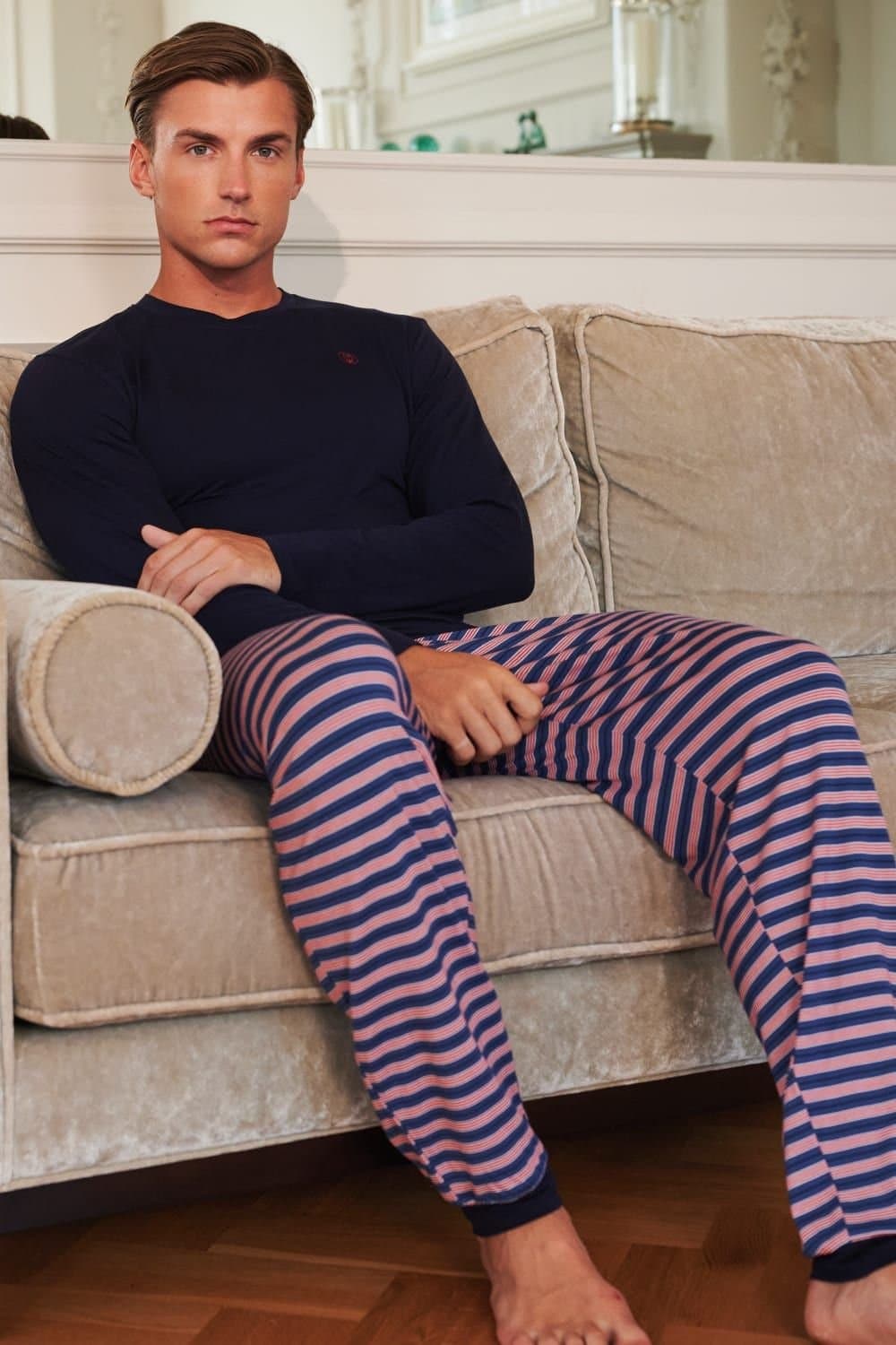 British Boxers British Boxers Men's "London Stripe" Bamboo Pyjama Set in Navy