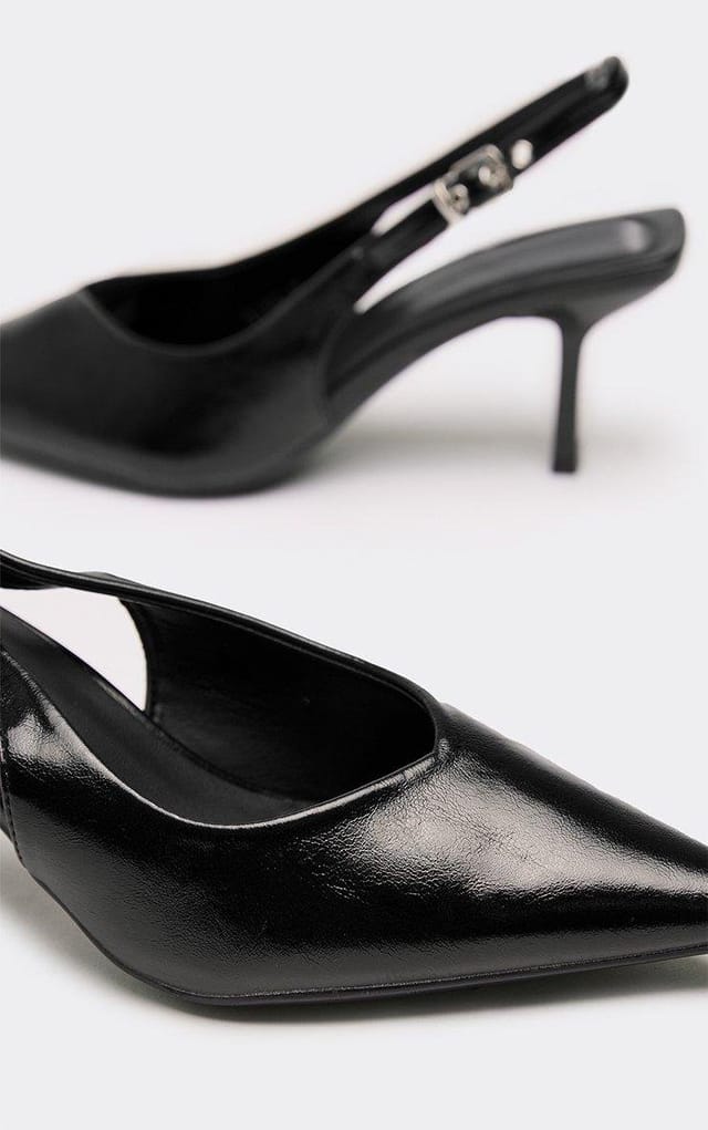 EGO Fergie Pointed Toe Slingback Court Heel In Black Faux Leather, Women's Size UK 3 - 2