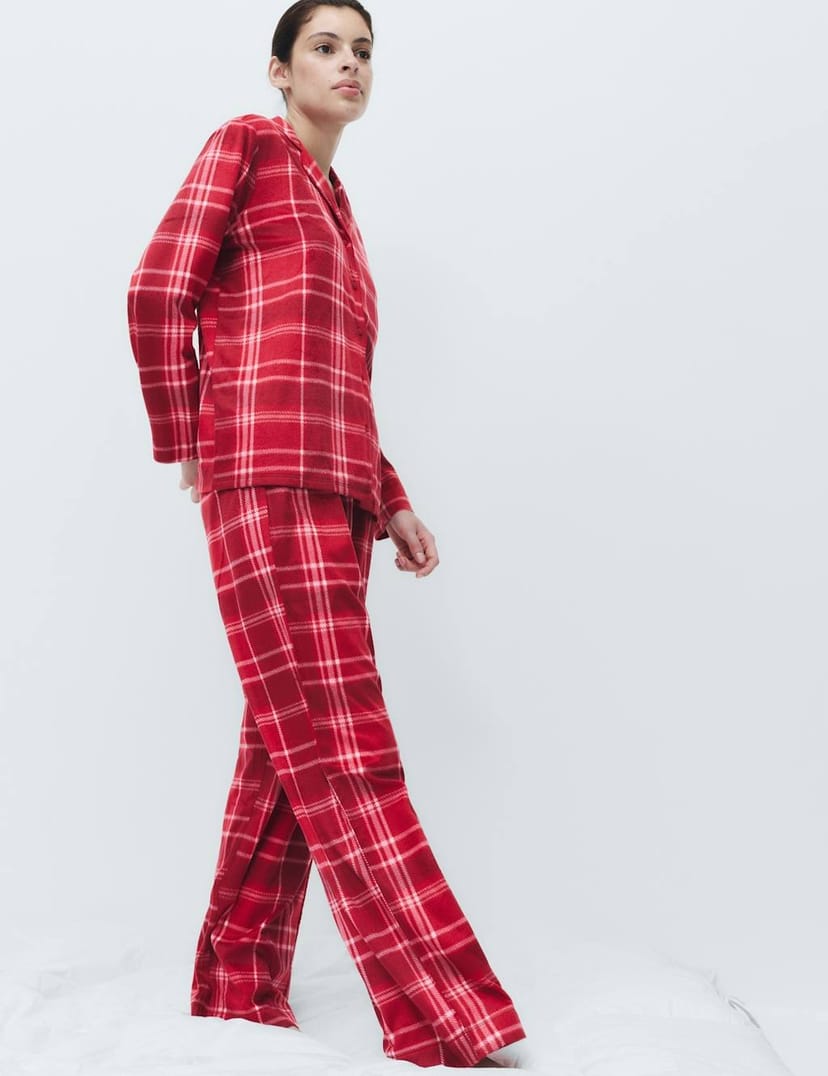 Marks & Spencer M&S Fleece Printed Revere Pyjama Set Red Mix - 1