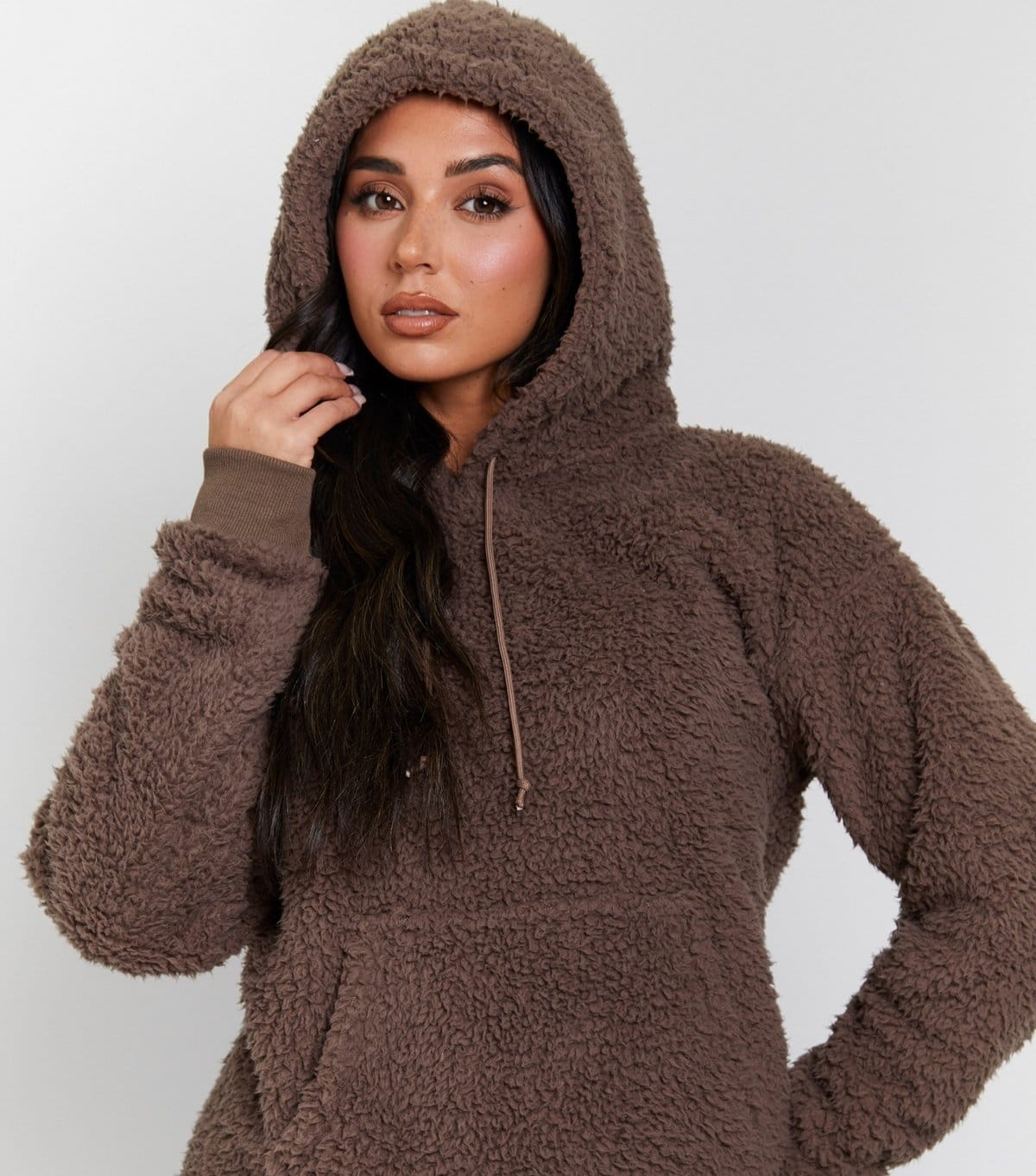 Loungeable Women's Brown Borg Hoodie And Jogger Lounge Set Loungeable New Look - 4