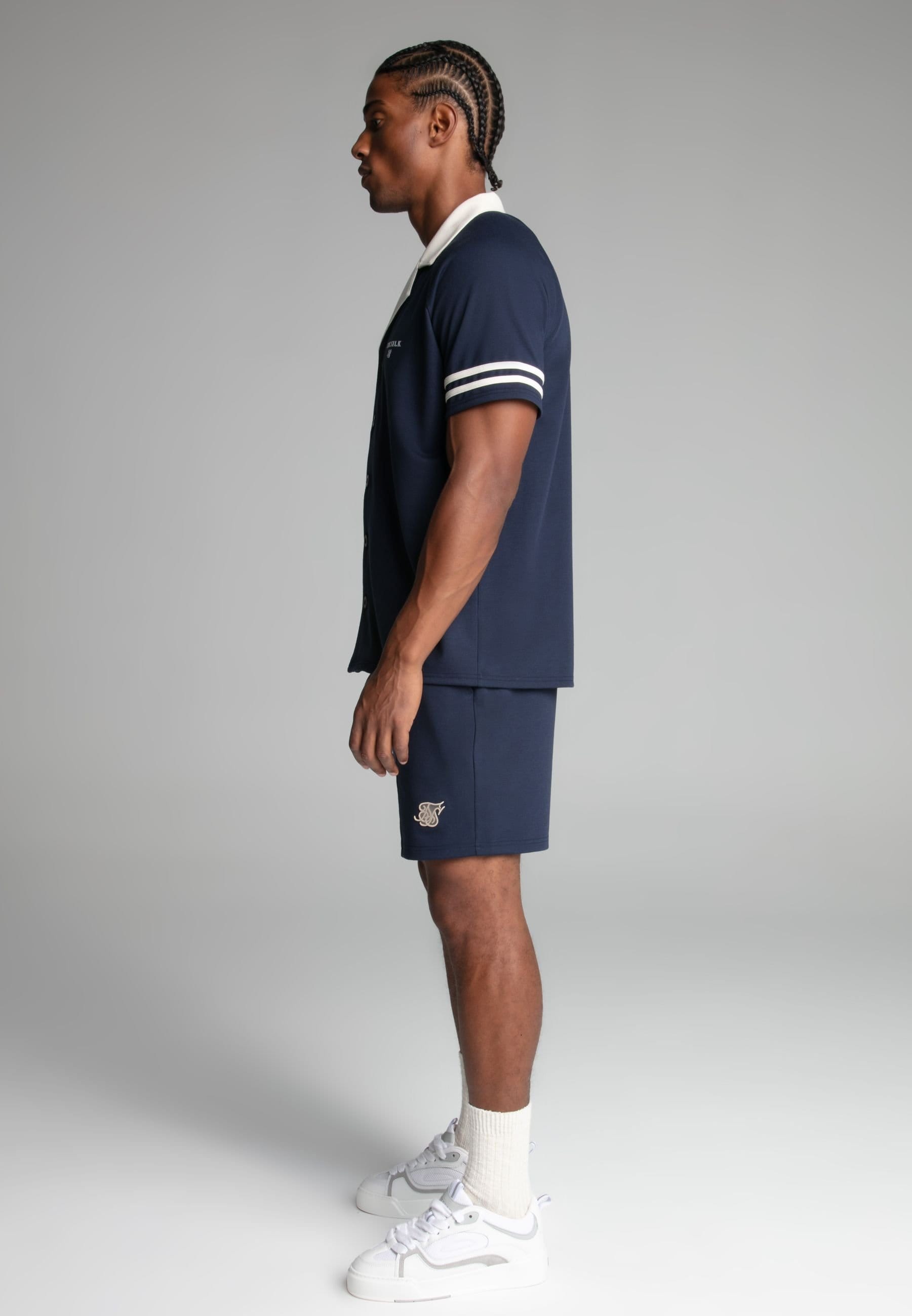 SikSilk SikSilk Men's Beige Retro Shorts in Navy - 4