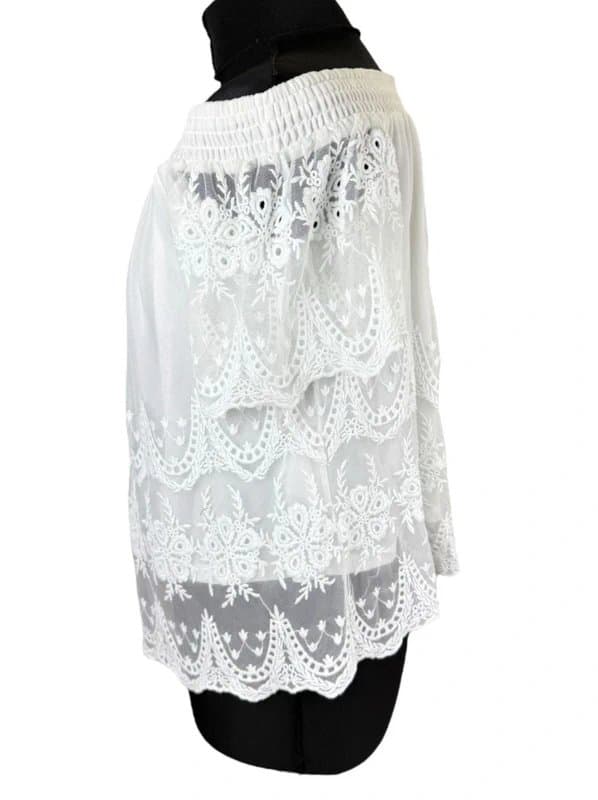 New Look New Look Off Shoulder Blouse Women’s UK Size 10 White Lace Trim Shirred Bardot