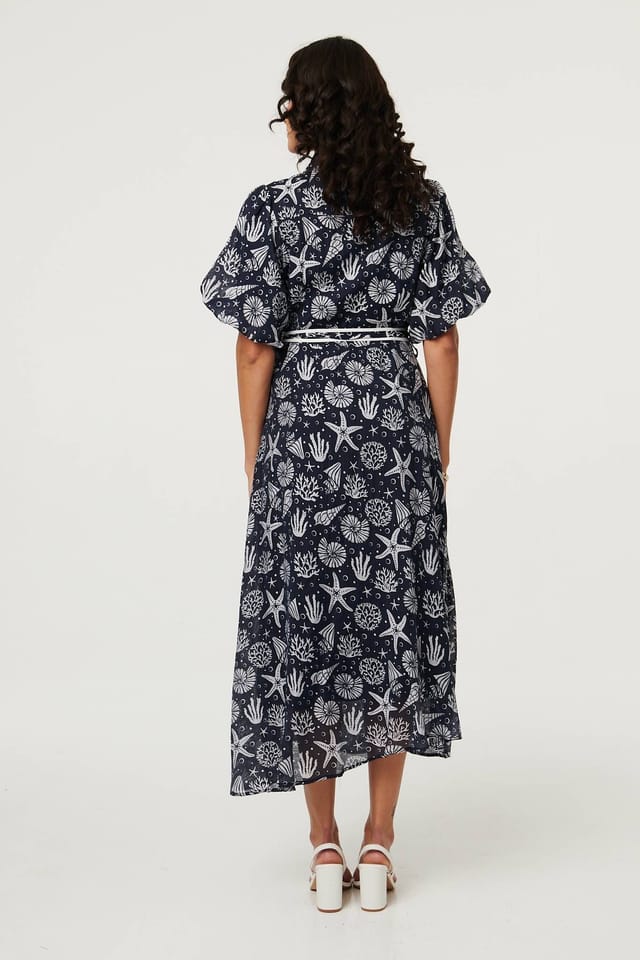Izabel London Izabel London Women's Tropical Print Puff Sleeve Midi Dress in Navy - 3