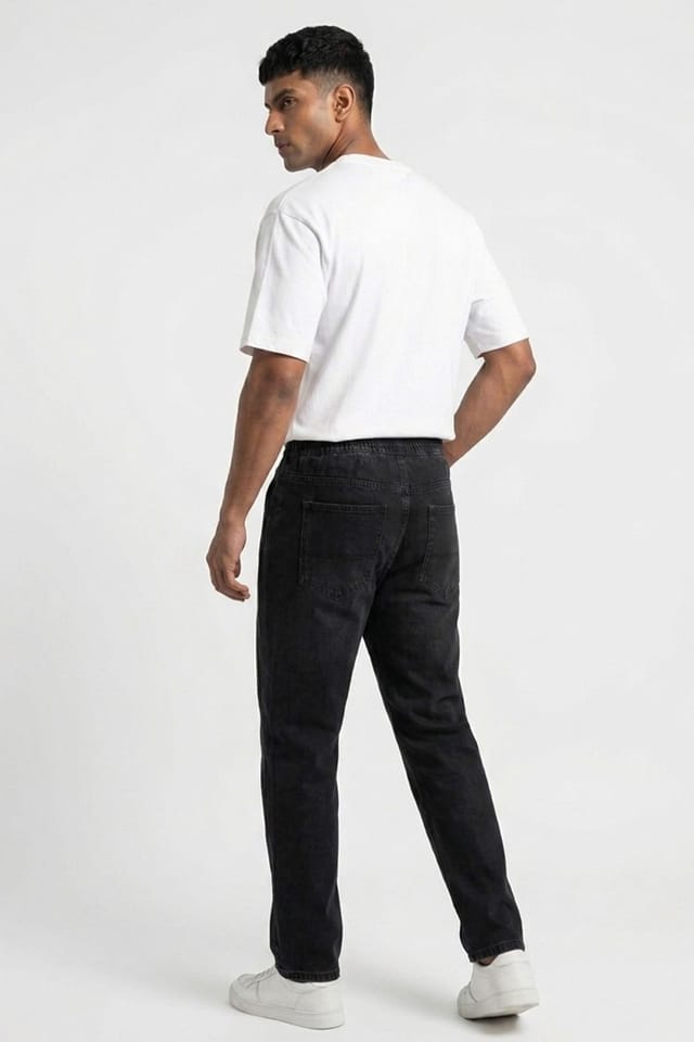 Big Dart Big Dart Men's Relaxed Fit Denim Pants with Drawstring Waist in Black - 3