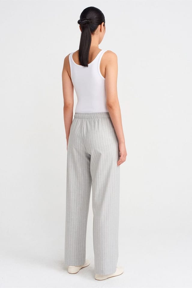 Dilvin Dilvin Women's Striped Wide-leg Woven Trousers in Light Grey - 2