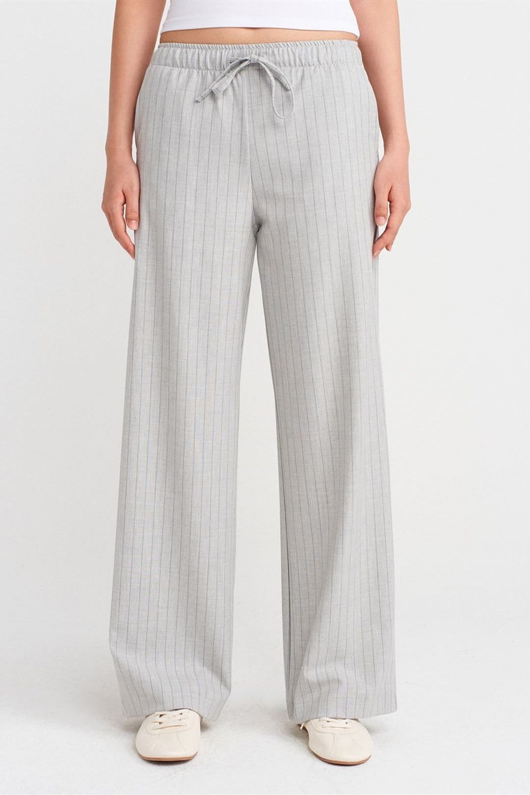 Dilvin Dilvin Women's Striped Wide-leg Woven Trousers in Light Grey - 4