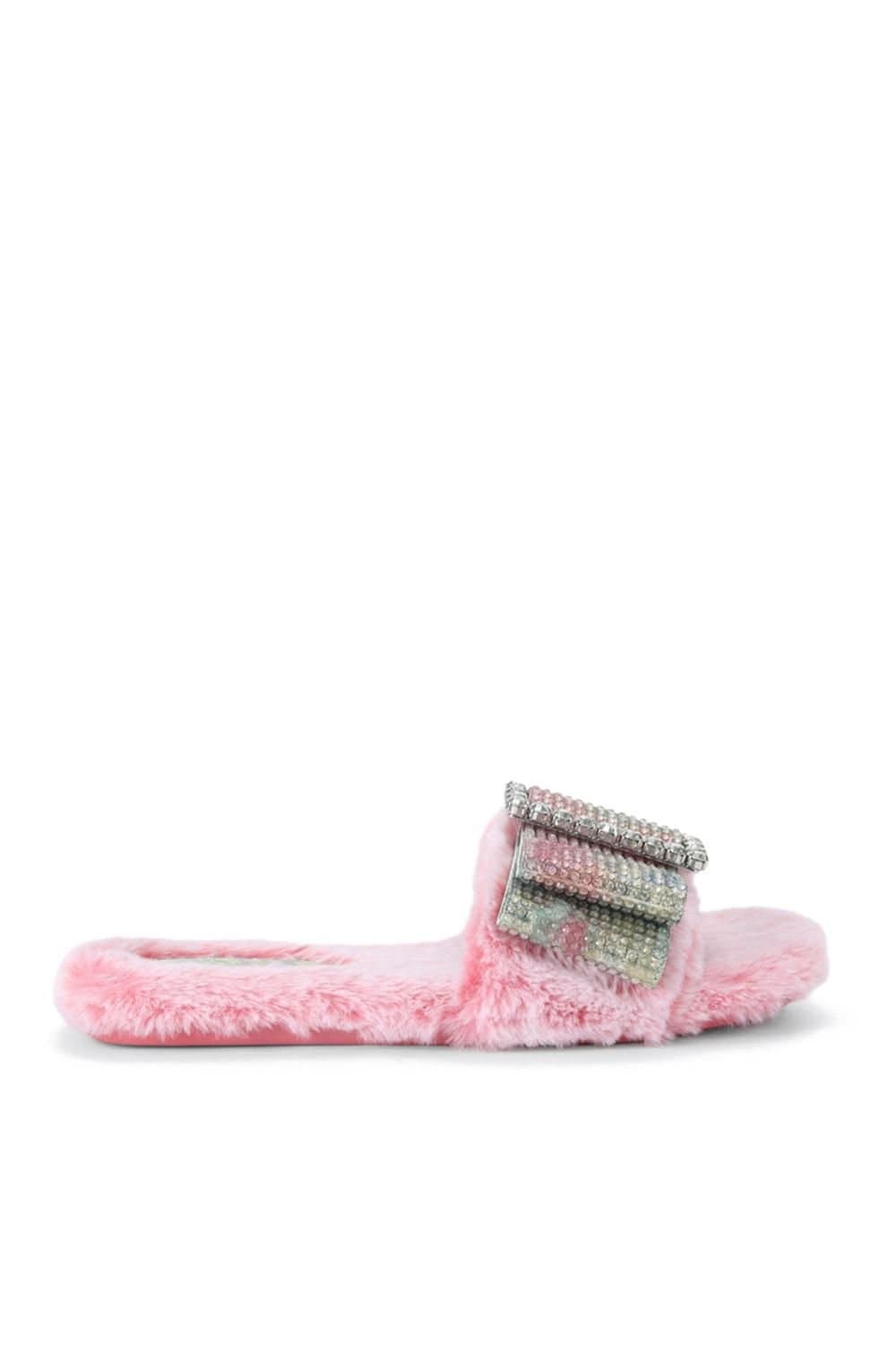 Kurt Geiger London Kurt Geiger London Pink Faux Fur Bow Slide Sandals