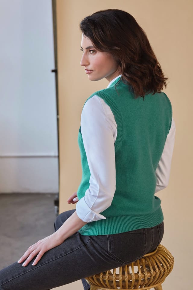 Pure Collection Pure Collection Women's Wool Cashmere Scalloped Tank in Dark Green - 3
