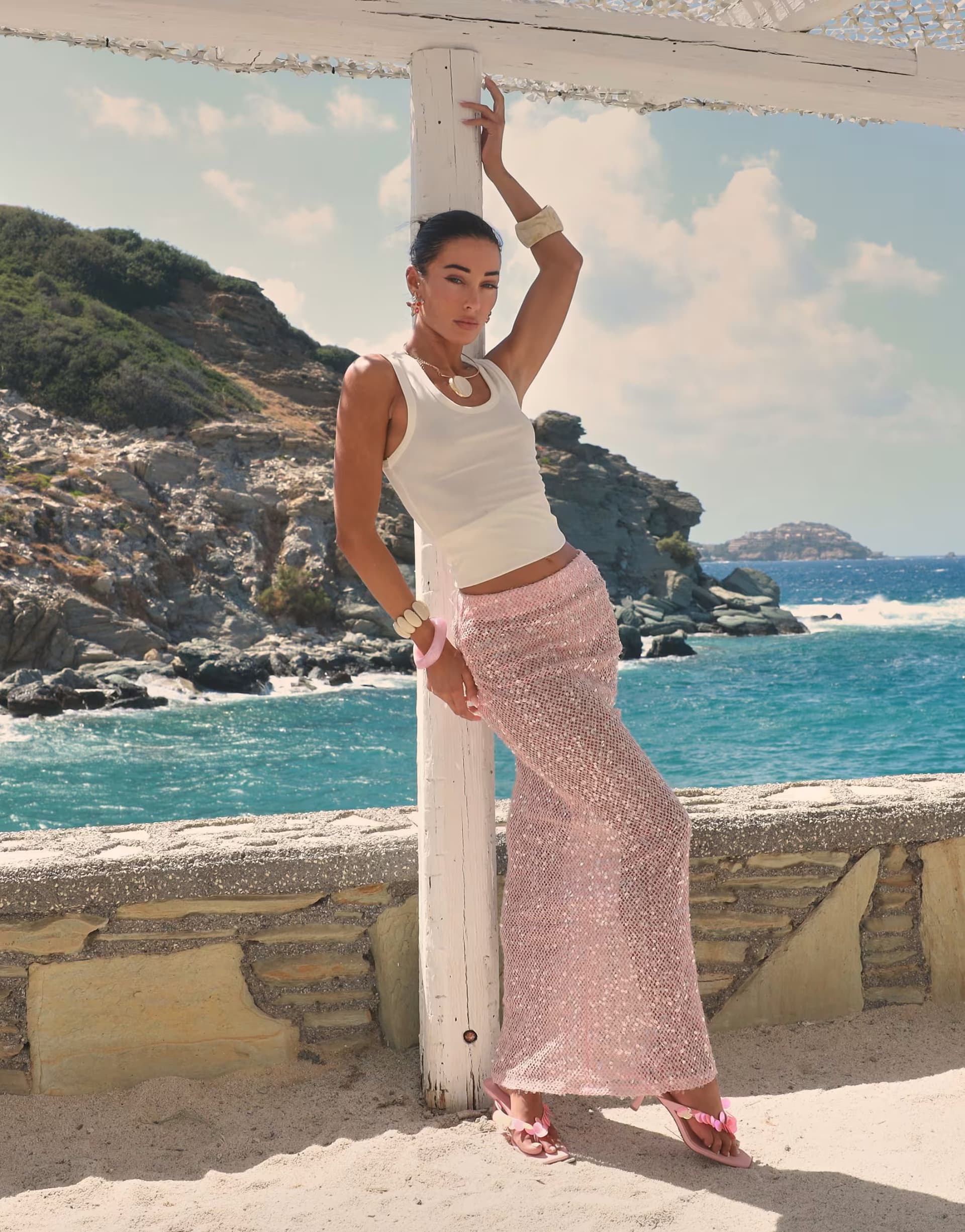 ASOS Simmi London Sequin maxi beach skirt in pink