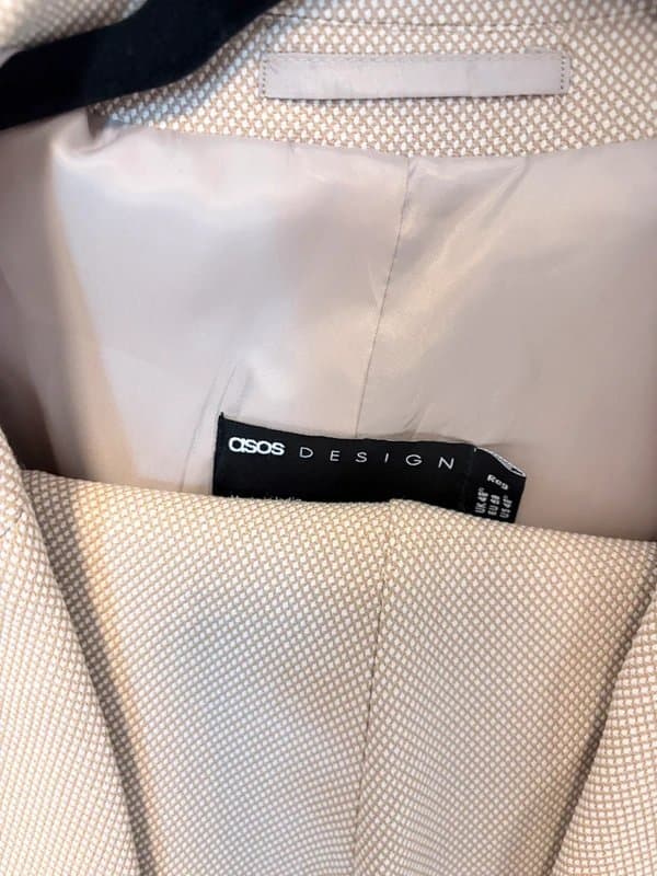 ASOS Design Asos Stone Beige Slim Fit Suit 48R W42 L30 Textured Wedding Summer Linen Look Smart
