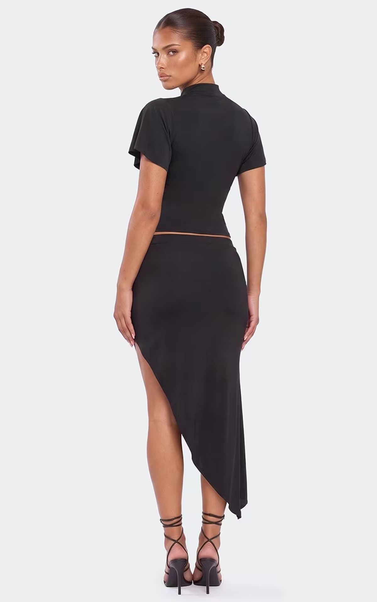 EGO Low Waist Asymmetric Hem Mini Skirt In Black, Women's Size UK 6
