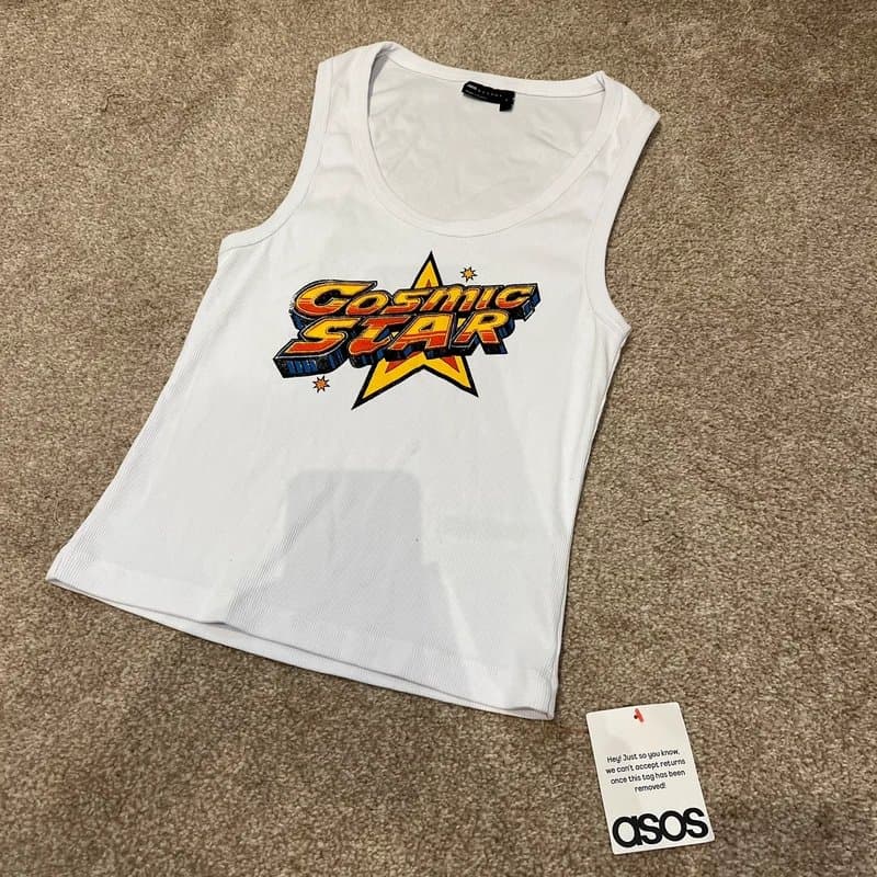 ASOS ASOS Cosmic Star White Ribbed Vest Top  Size S