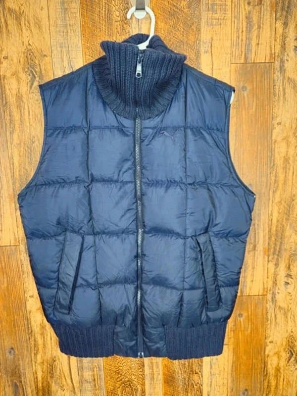 Puma Puma Down Puffer Hybrid Jacket / Gilet – Navy – Knit Sleeves & Collar – Size S