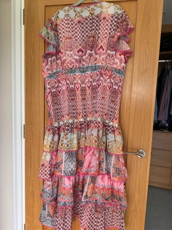 Never Fully Dressed Pink multi, ruffled maxi dress size 22