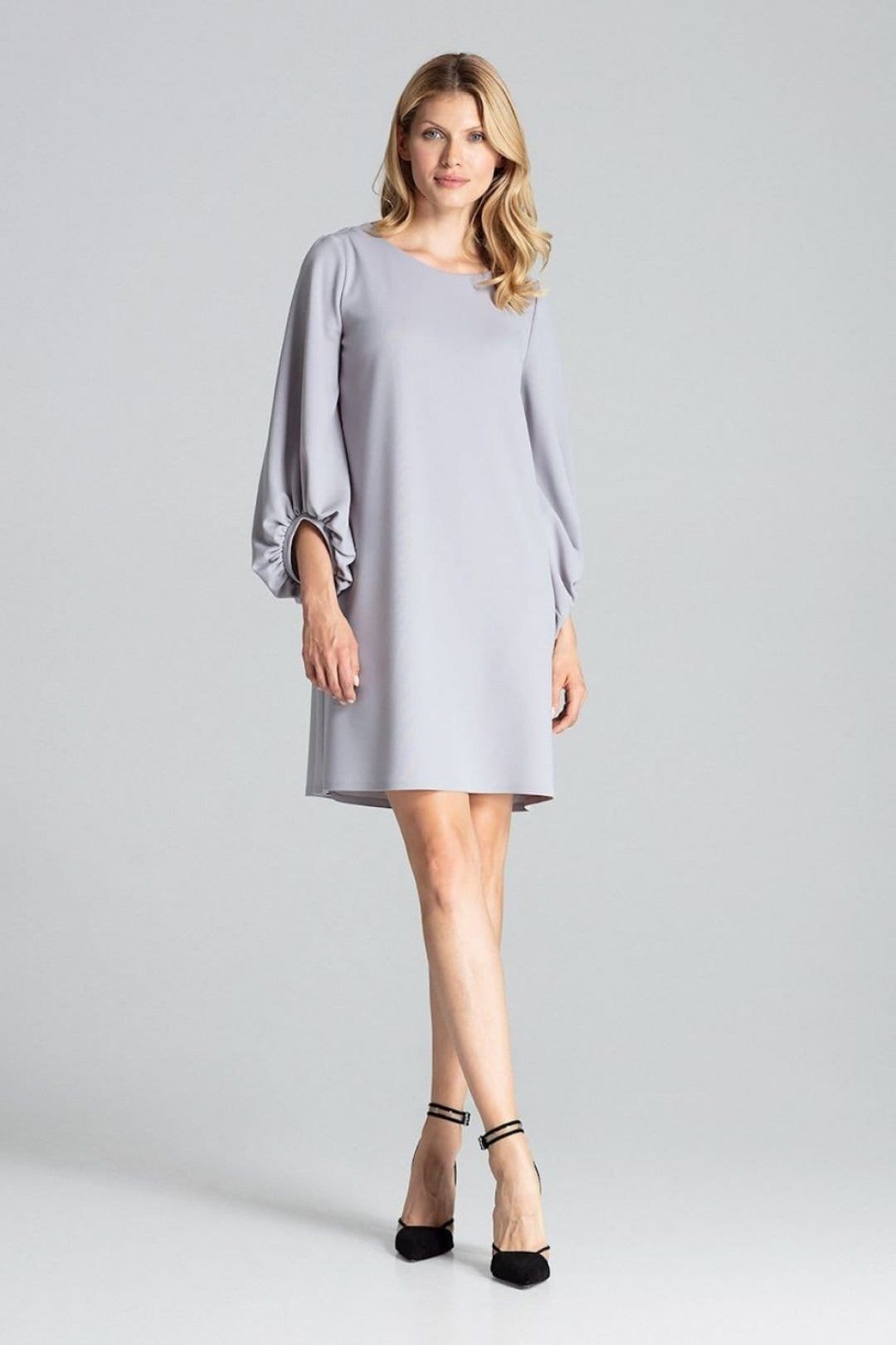 Love Lace Grey Trapeze Midi Dress with Half Round Neck