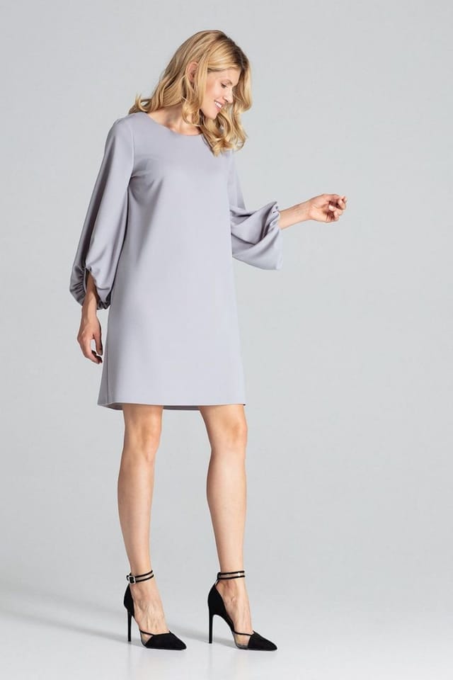 Love Lace Love Lace Women's Grey Trapeze Midi Dress with Half Round Neck - 2